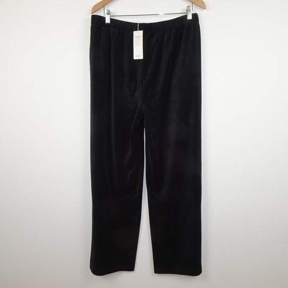 Eileen Fisher Straight Leg Pants Size L Black Velour Stretch Elastic Waist - Picture 5 of 9